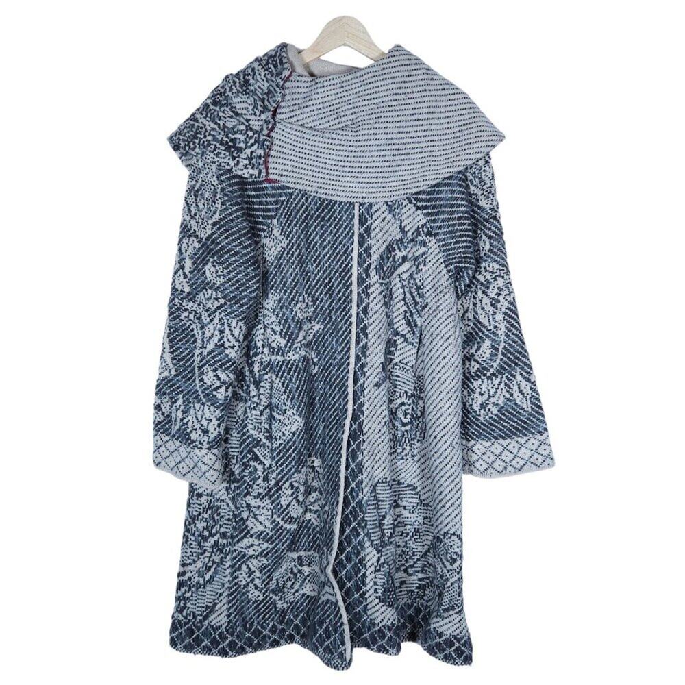 IVKO Womens Coat EU 36 Gray Floral Geometric Button Up Removable Shawl Pockets - Picture 11 of 15